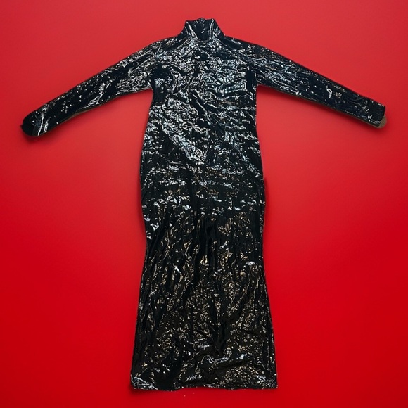 Black Sissy CD Goth Latex Look Maxi Fetish Dress Medium Stretch Plus XL - Picture 2 of 5